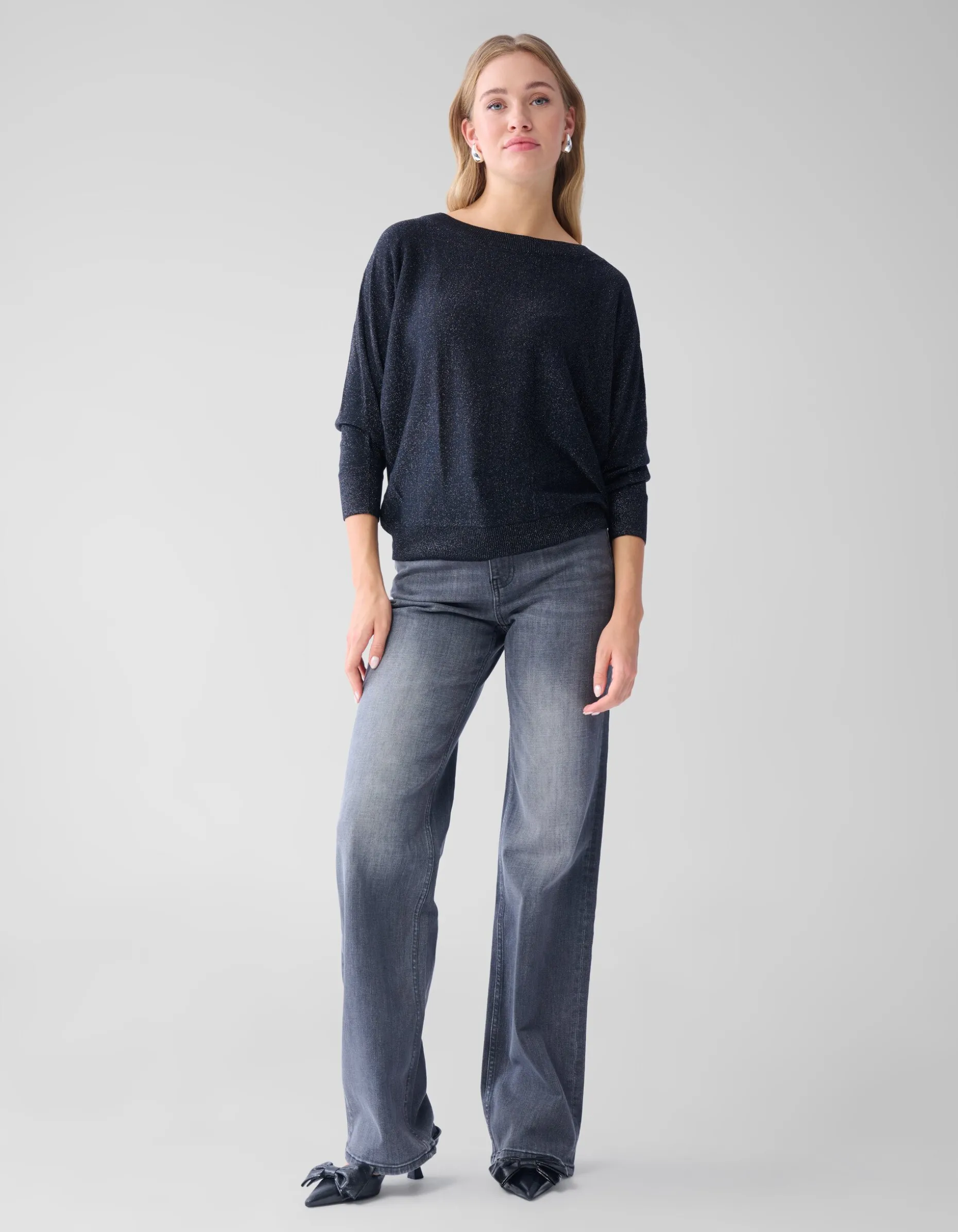Glitter Vleermuismouwen Trui Zwart