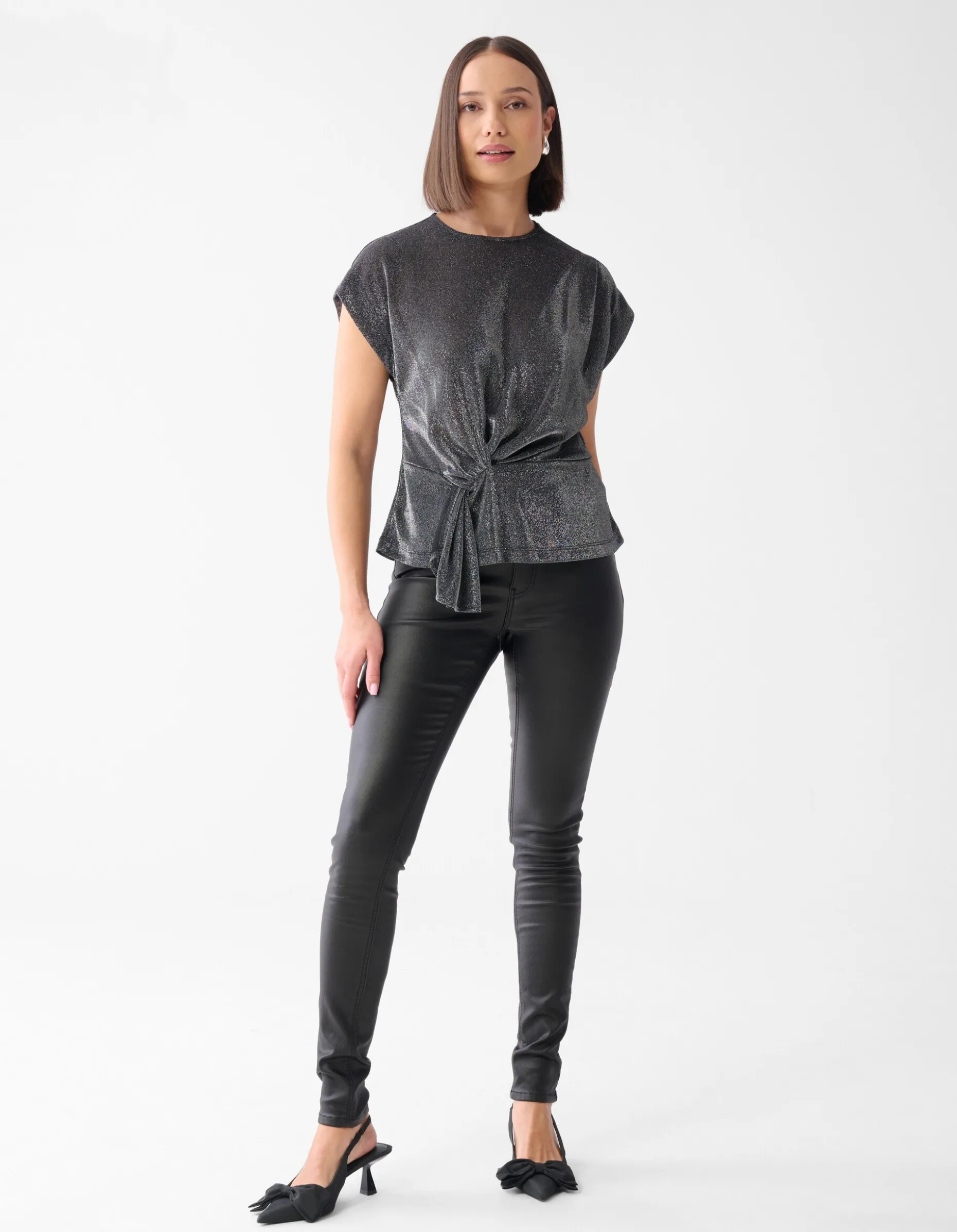 Glitter Waterval Top Grijs