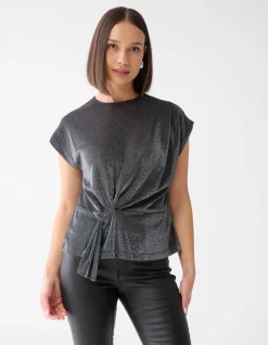 Glitter Waterval Top Grijs