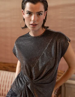 Glitter Waterval Top Grijs