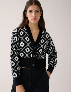 Grafisch Cropped Vest Zwart By Mieke