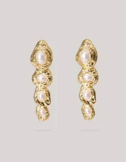 Hammered Parel Oorbellen Goud