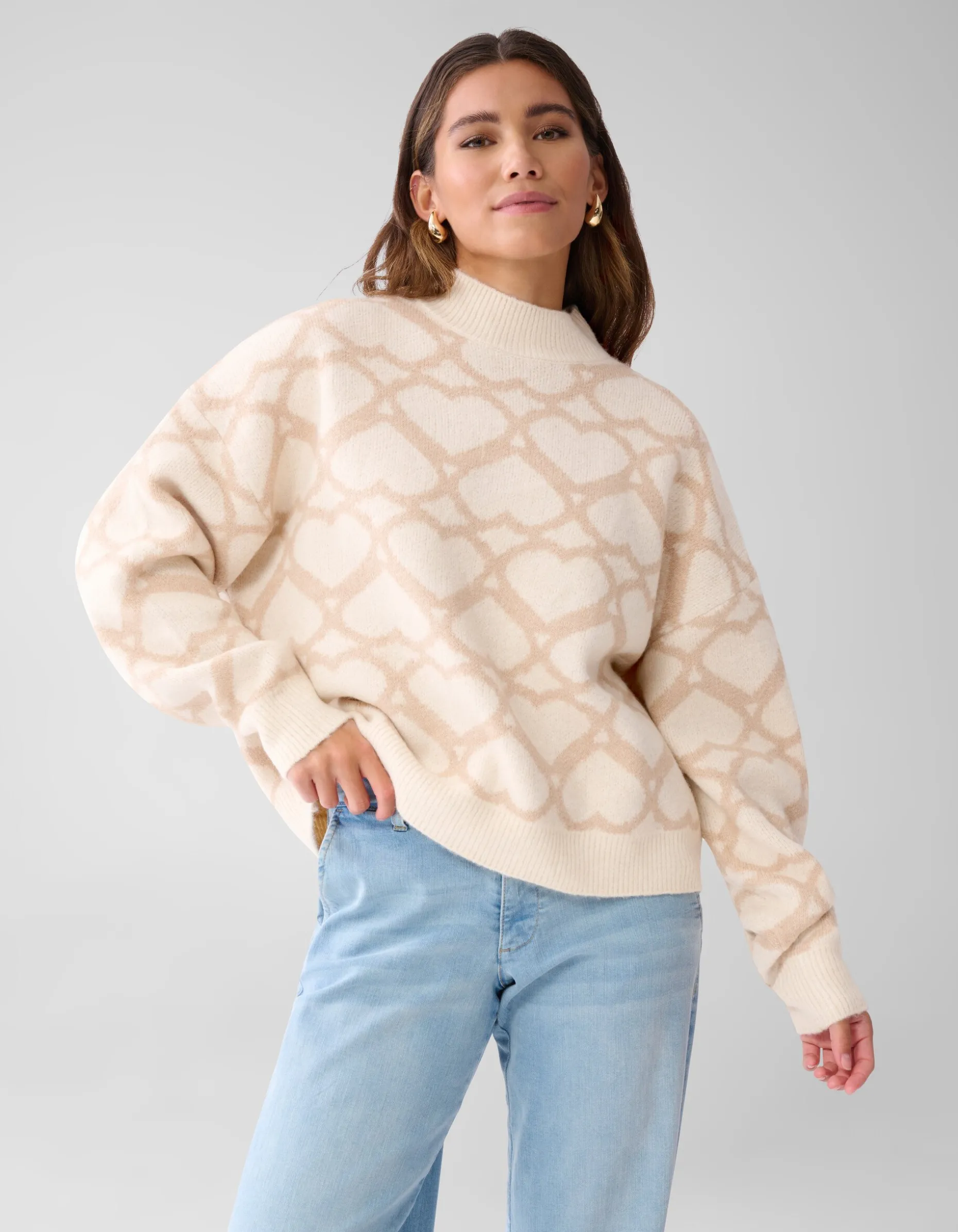 Heart Printed Dames Trui Gebroken Wit By Furmey