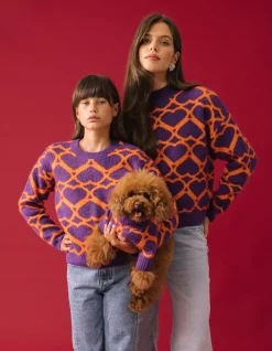 Heart Printed Dames Trui Paars By Furmey