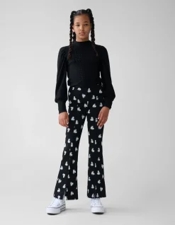 Heart Printed Flared Legging Zwart