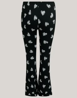 Heart Printed Flared Legging Zwart