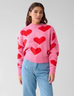 Heart Printed Gebreide Trui Roze