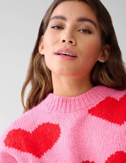 Heart Printed Gebreide Trui Roze