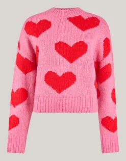 Heart Printed Gebreide Trui Roze