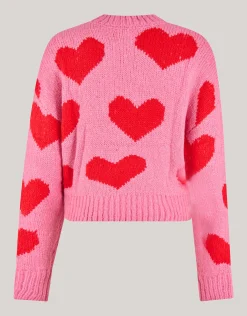 Heart Printed Gebreide Trui Roze