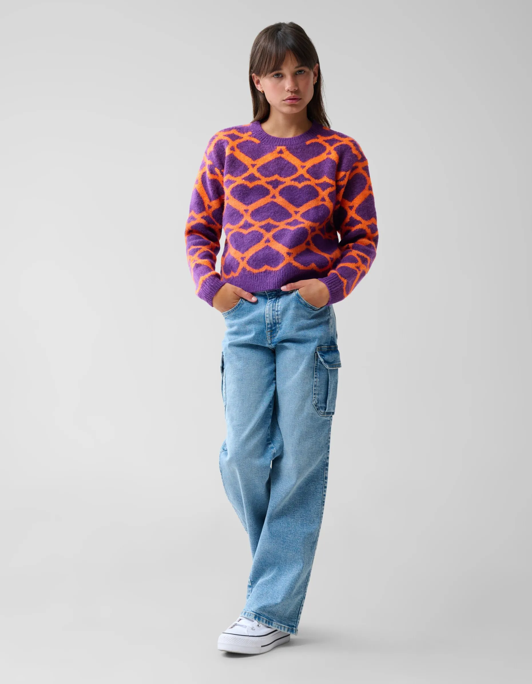 Heart Printed Meisjes Trui Paars By Furmey
