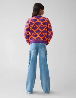 Heart Printed Meisjes Trui Paars By Furmey