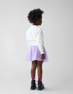 Heart Printed Mesh Rok Paars