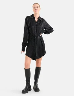 Jacquard Print Jurk Zwart
