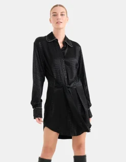 Jacquard Print Jurk Zwart