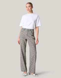 Jacquard Straight Fit Jeans Lichtgrijs