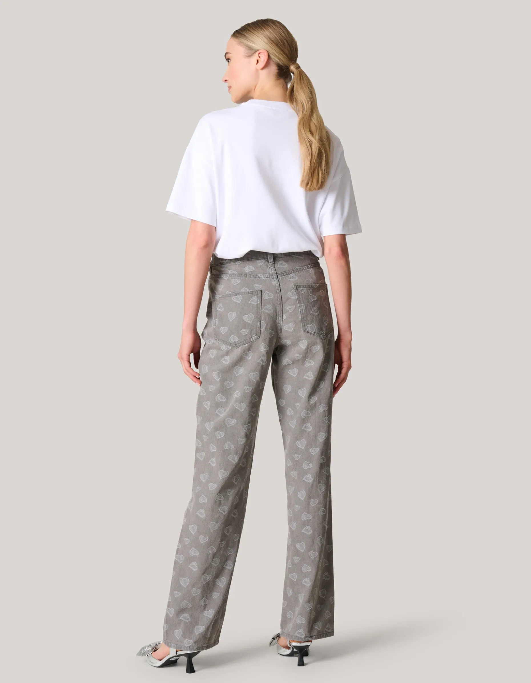 Jacquard Straight Fit Jeans Lichtgrijs
