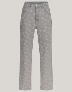 Jacquard Straight Fit Jeans Lichtgrijs
