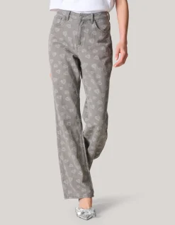 Jacquard Straight Fit Jeans Lichtgrijs