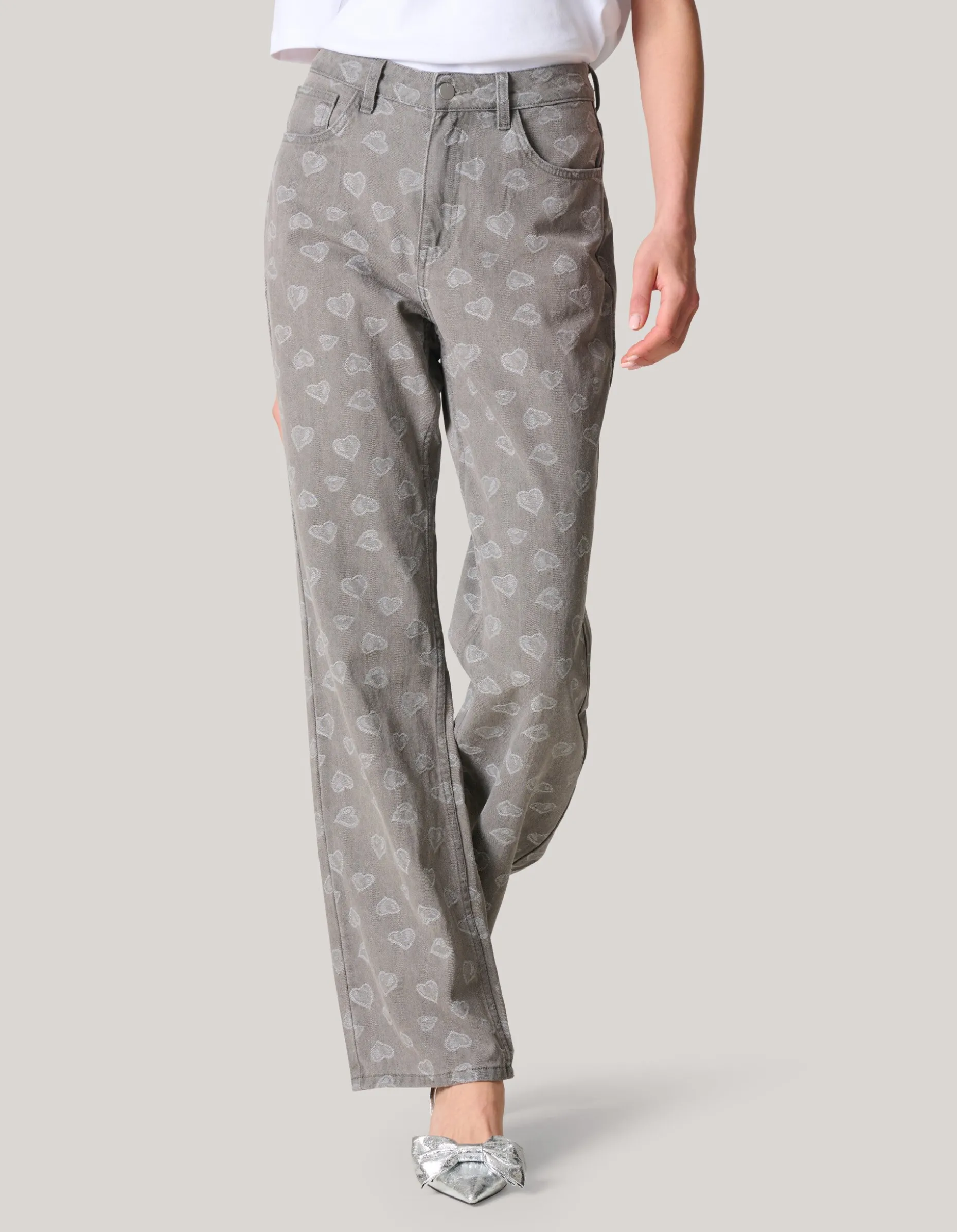 Jacquard Straight Fit Jeans Lichtgrijs