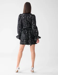 Jacquard Strik Mini Jurk Zwart