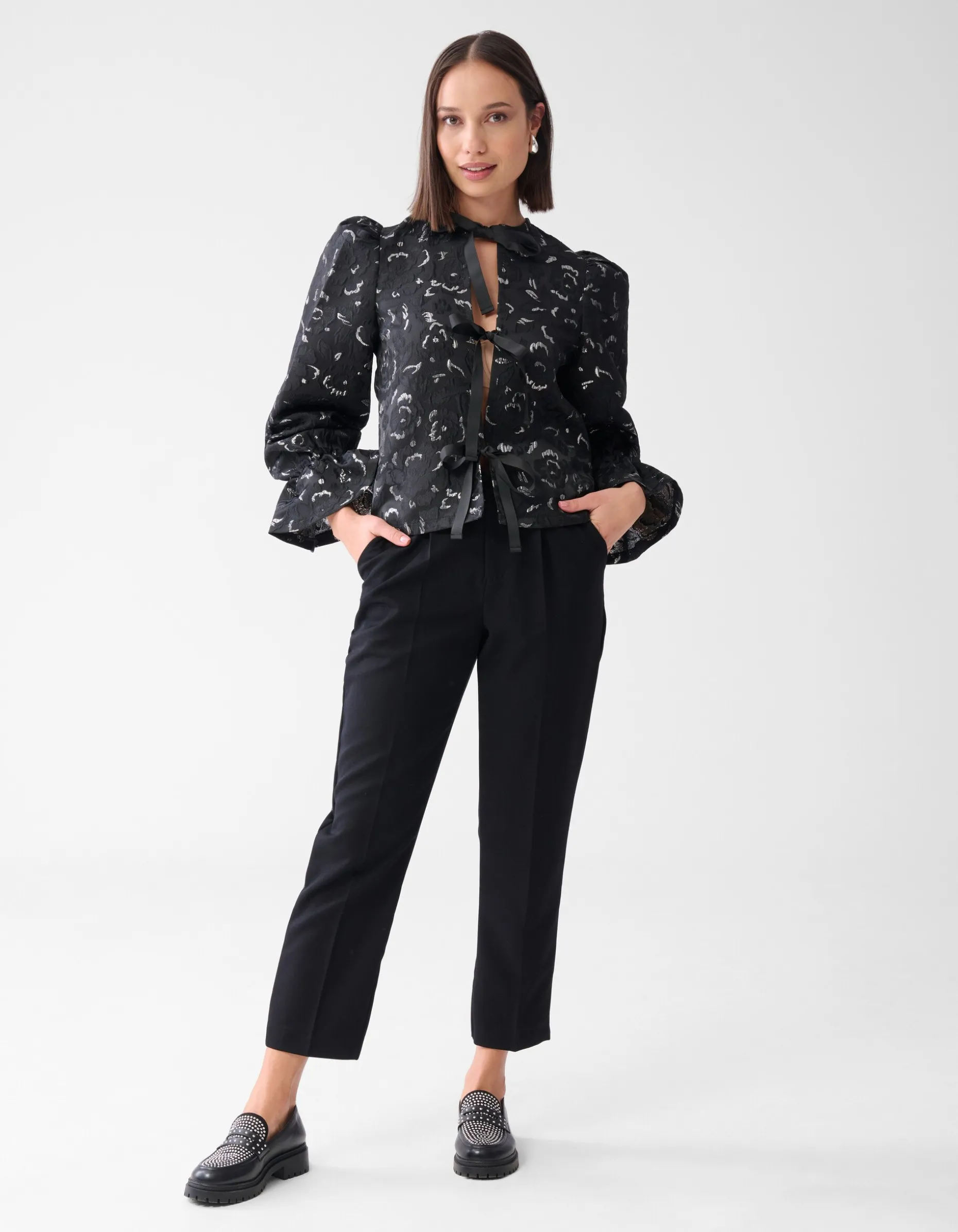 Jacquard Strik Top Zwart