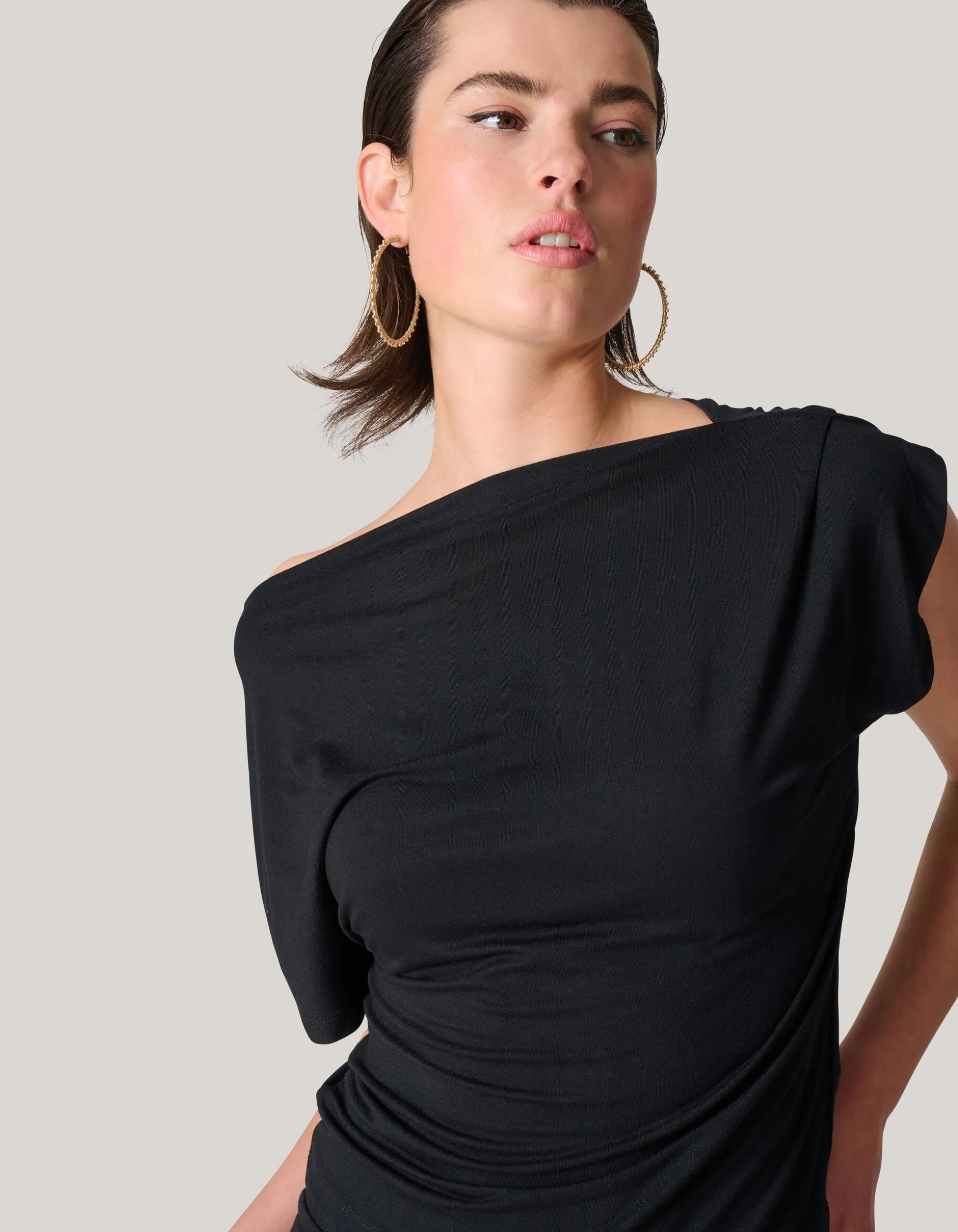 Jersey Asymmetrische Top Zwart
