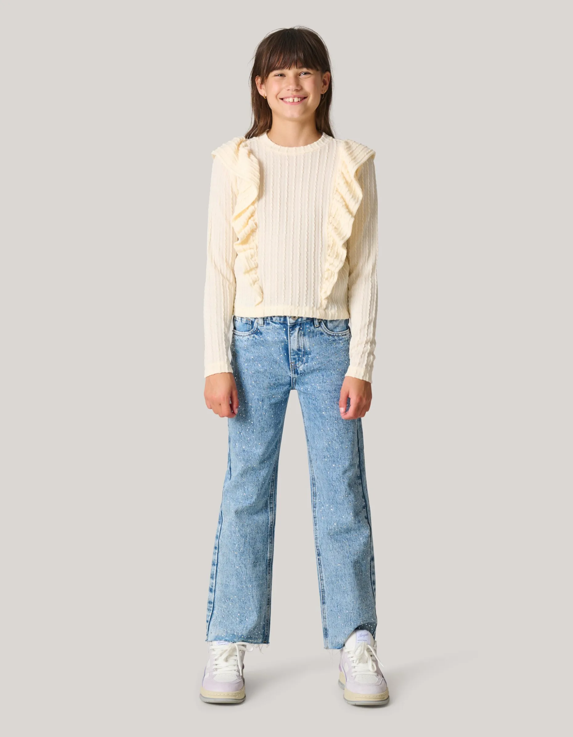 Kabel Ruffle Top Gebroken Wit
