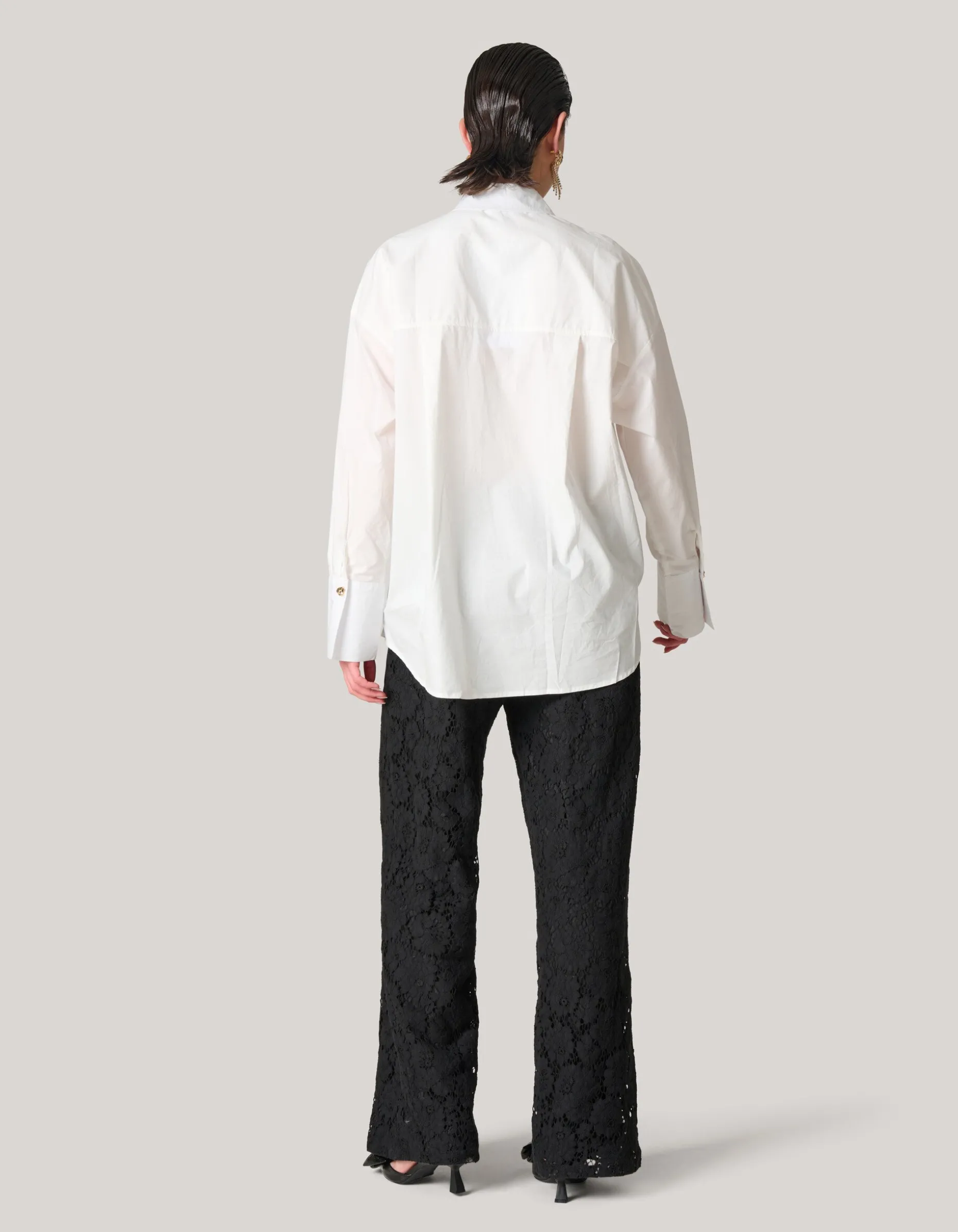 Kanten Wide Leg Broek Zwart