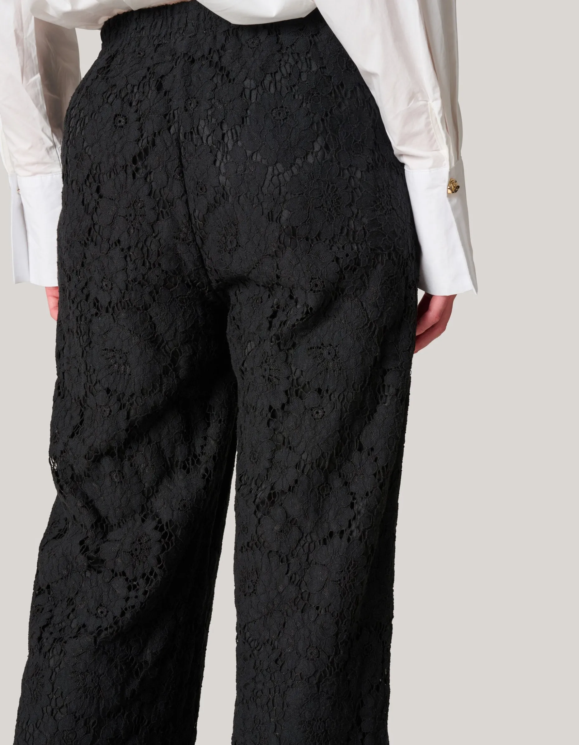 Kanten Wide Leg Broek Zwart