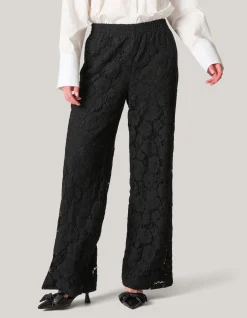Kanten Wide Leg Broek Zwart