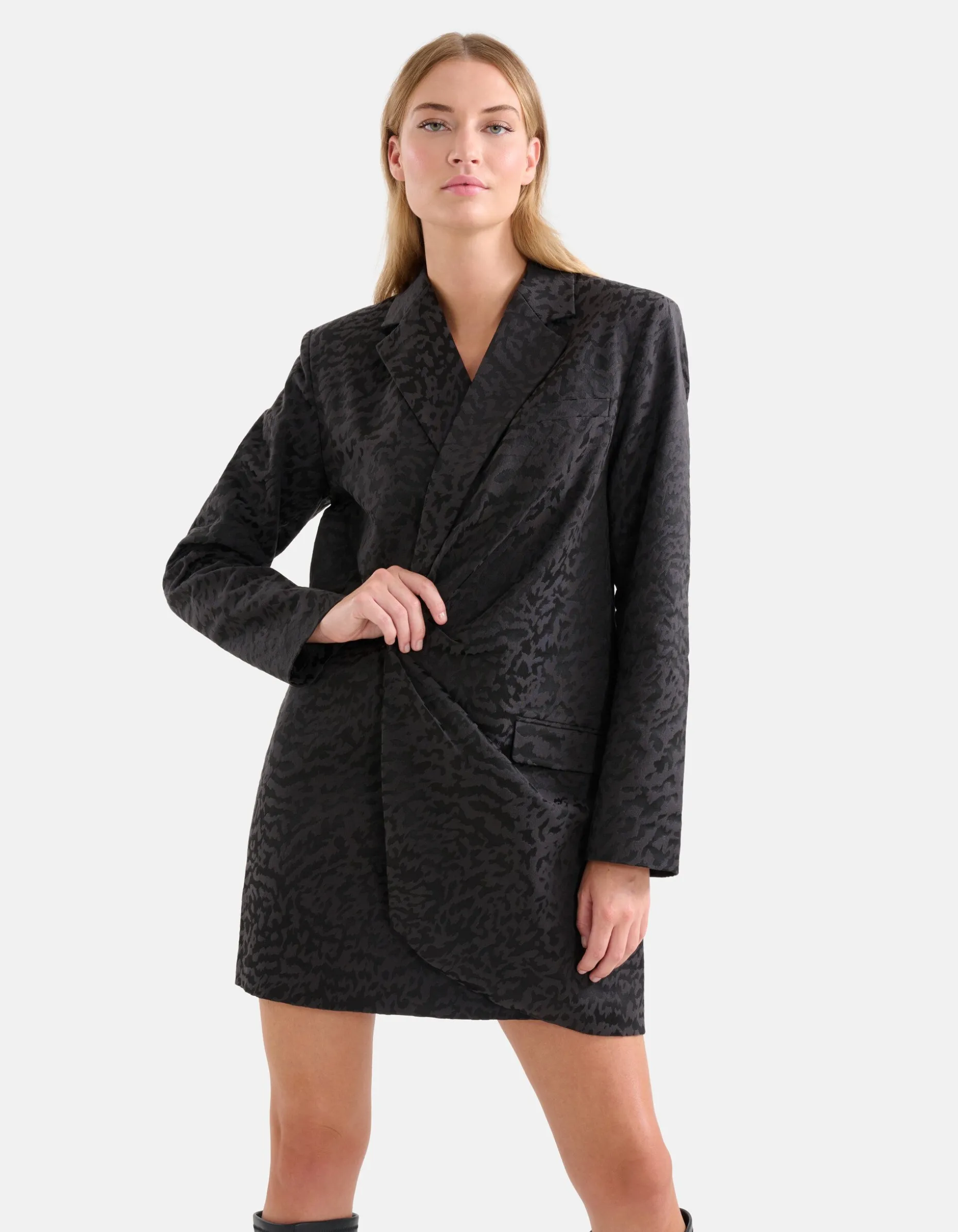 Leopard Blazer Jurk Zwart