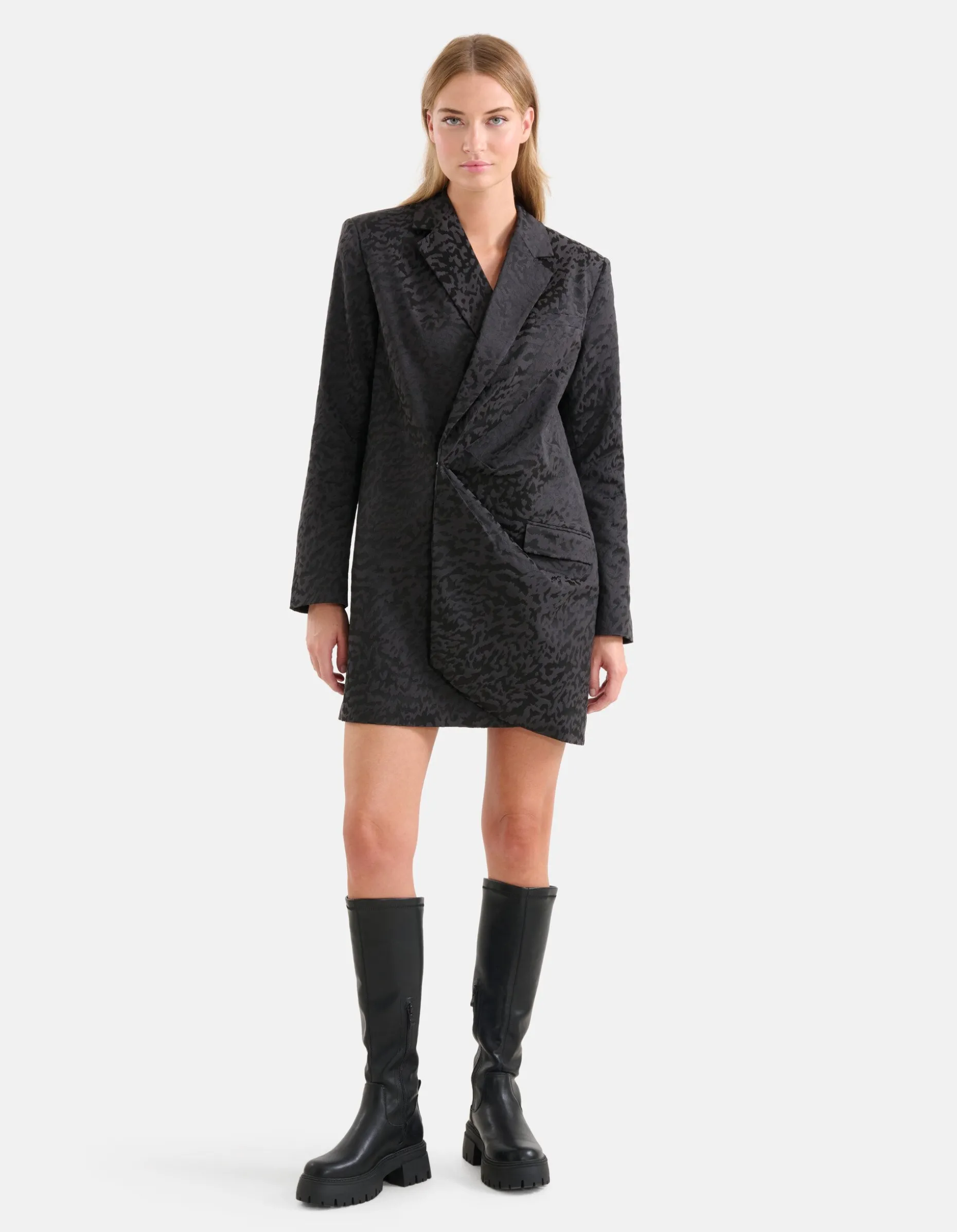 Leopard Blazer Jurk Zwart