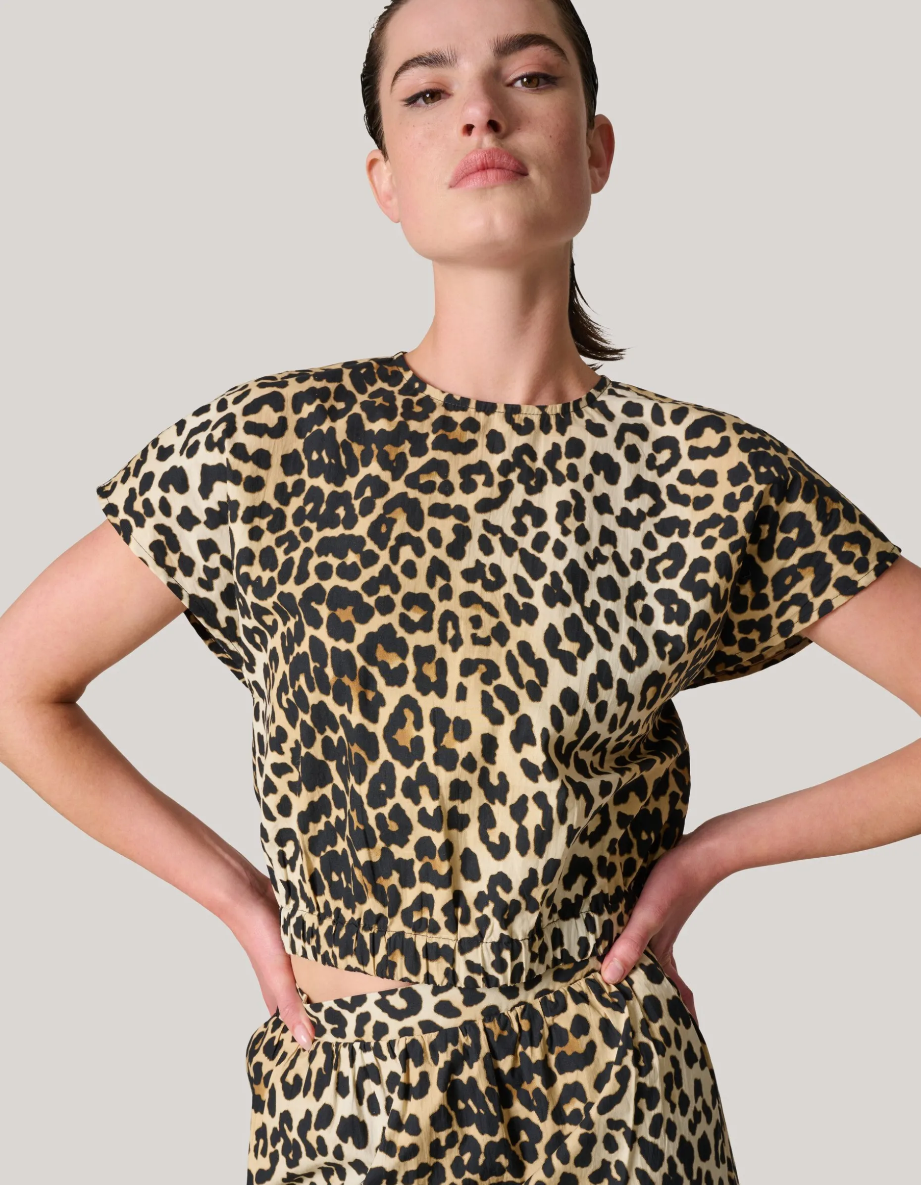 Leopard Poplin Cropped Top