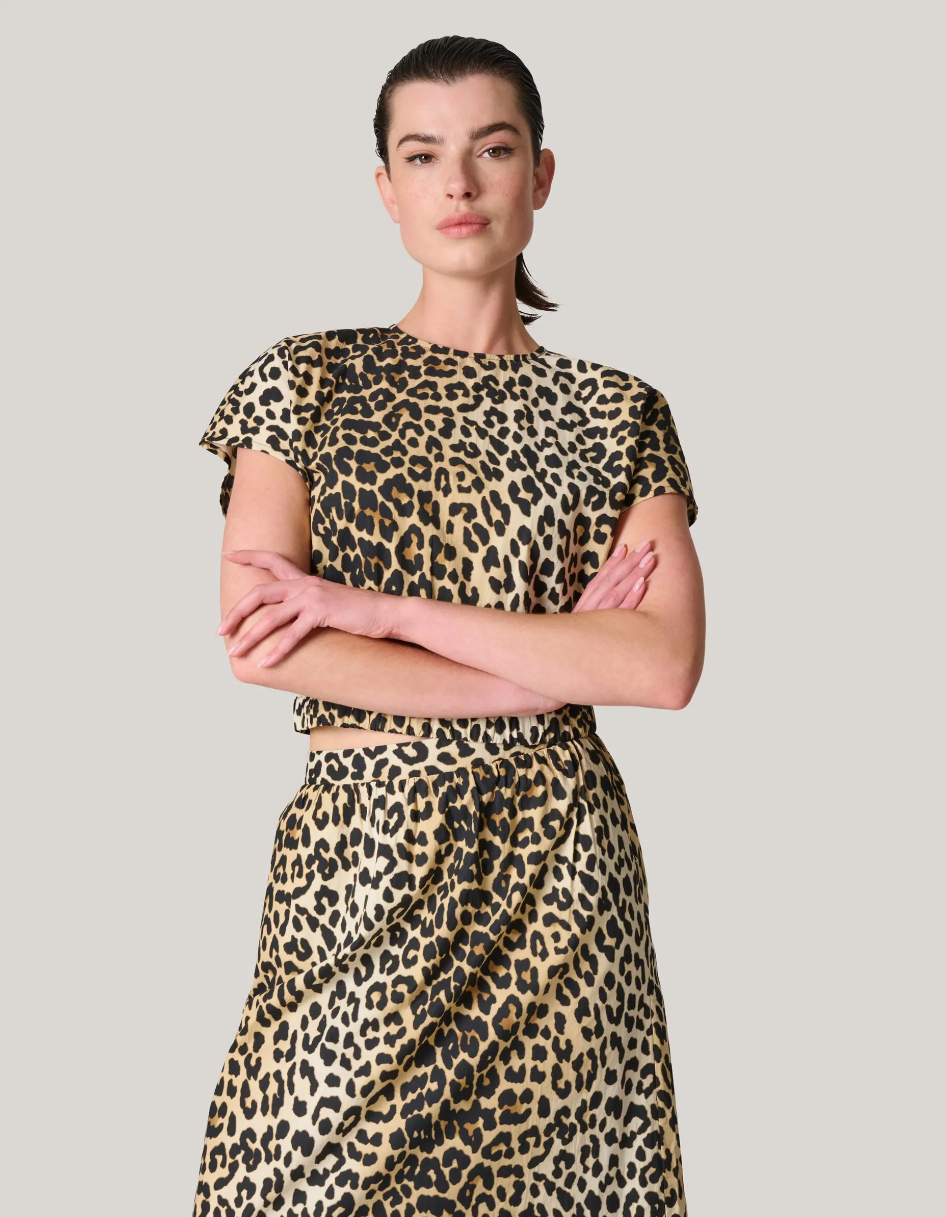 Leopard Poplin Cropped Top