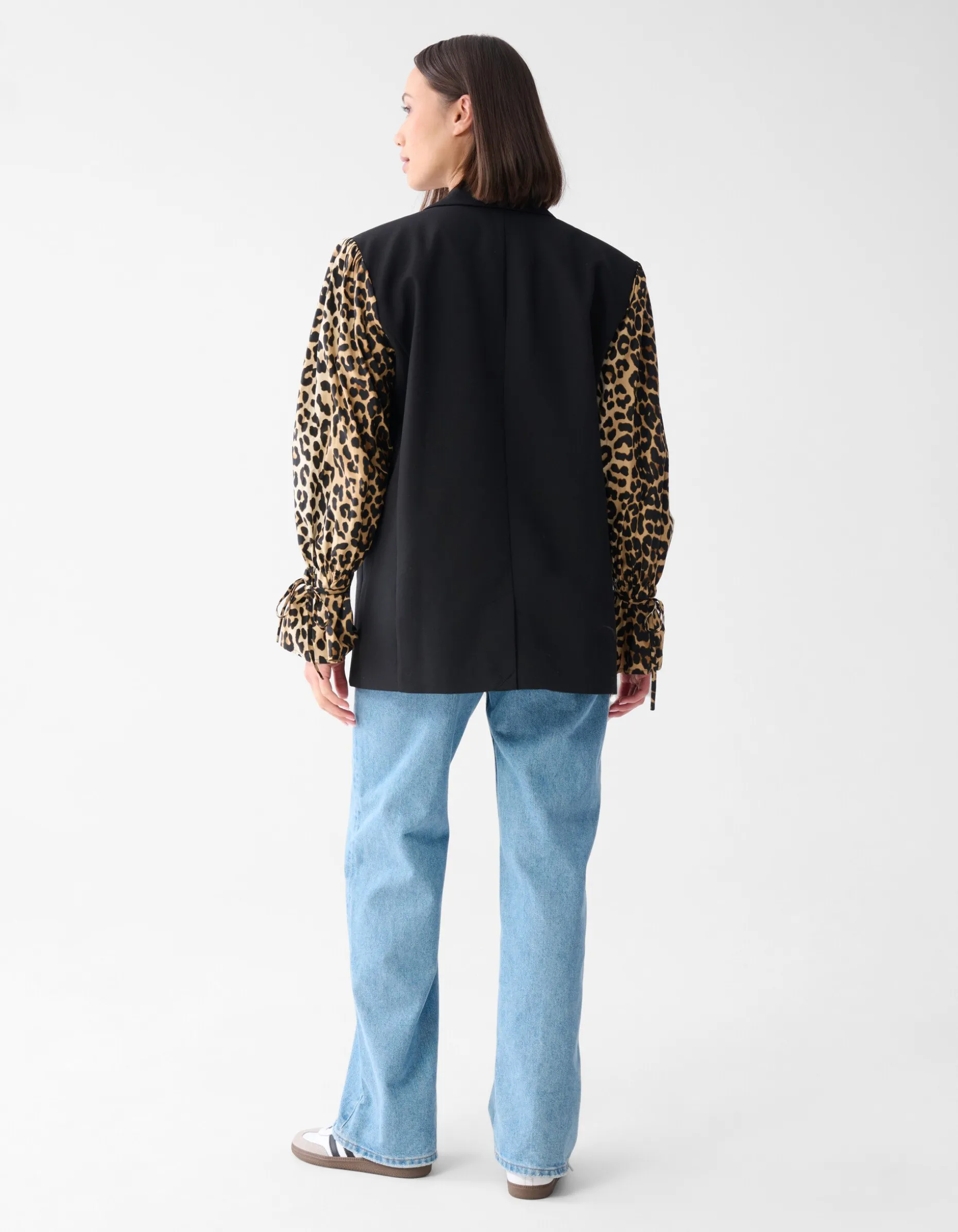 Leopard Poplin Sleeve Blazer Zwart