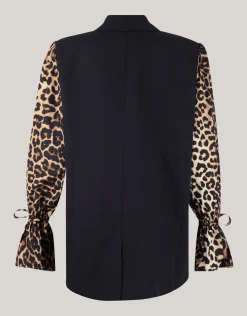 Leopard Poplin Sleeve Blazer Zwart