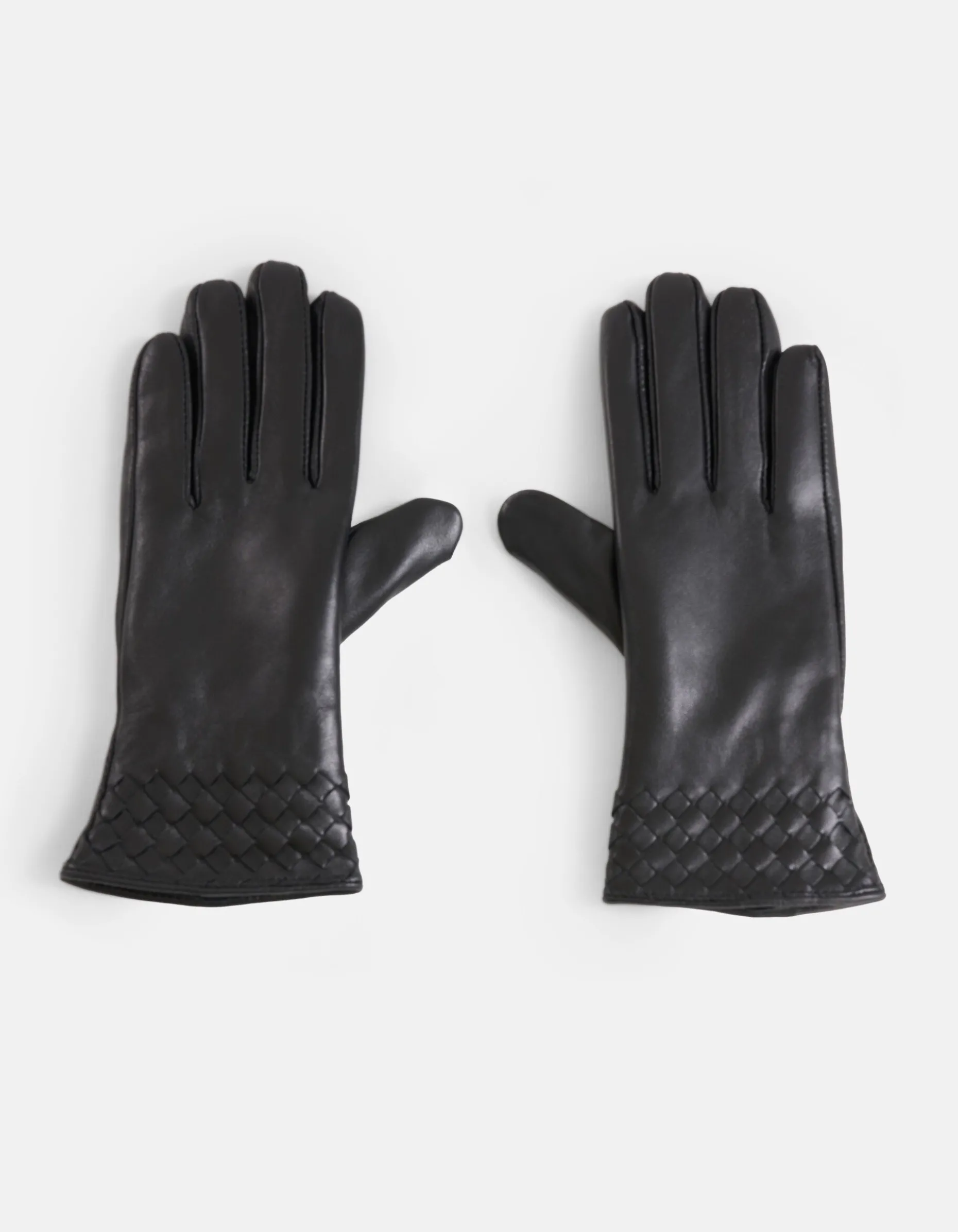 Leren Gevlochten Handschoenen Zwart