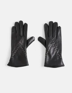 Leren Studs Handschoenen Zwart