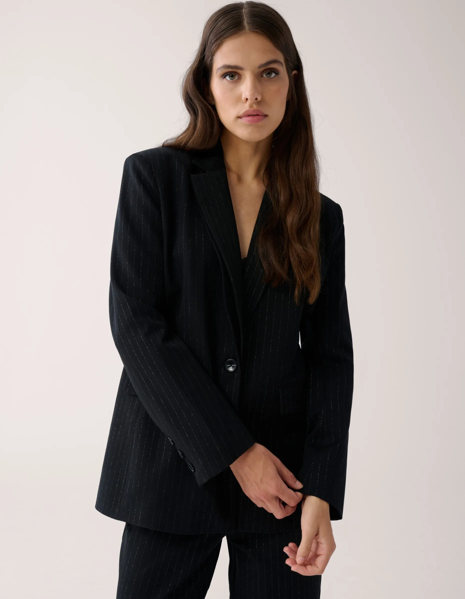 Lurex Pinstripe Blazer Zwart By Mieke