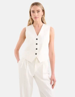 Lurex Pinstripe Gilet Gebroken Wit