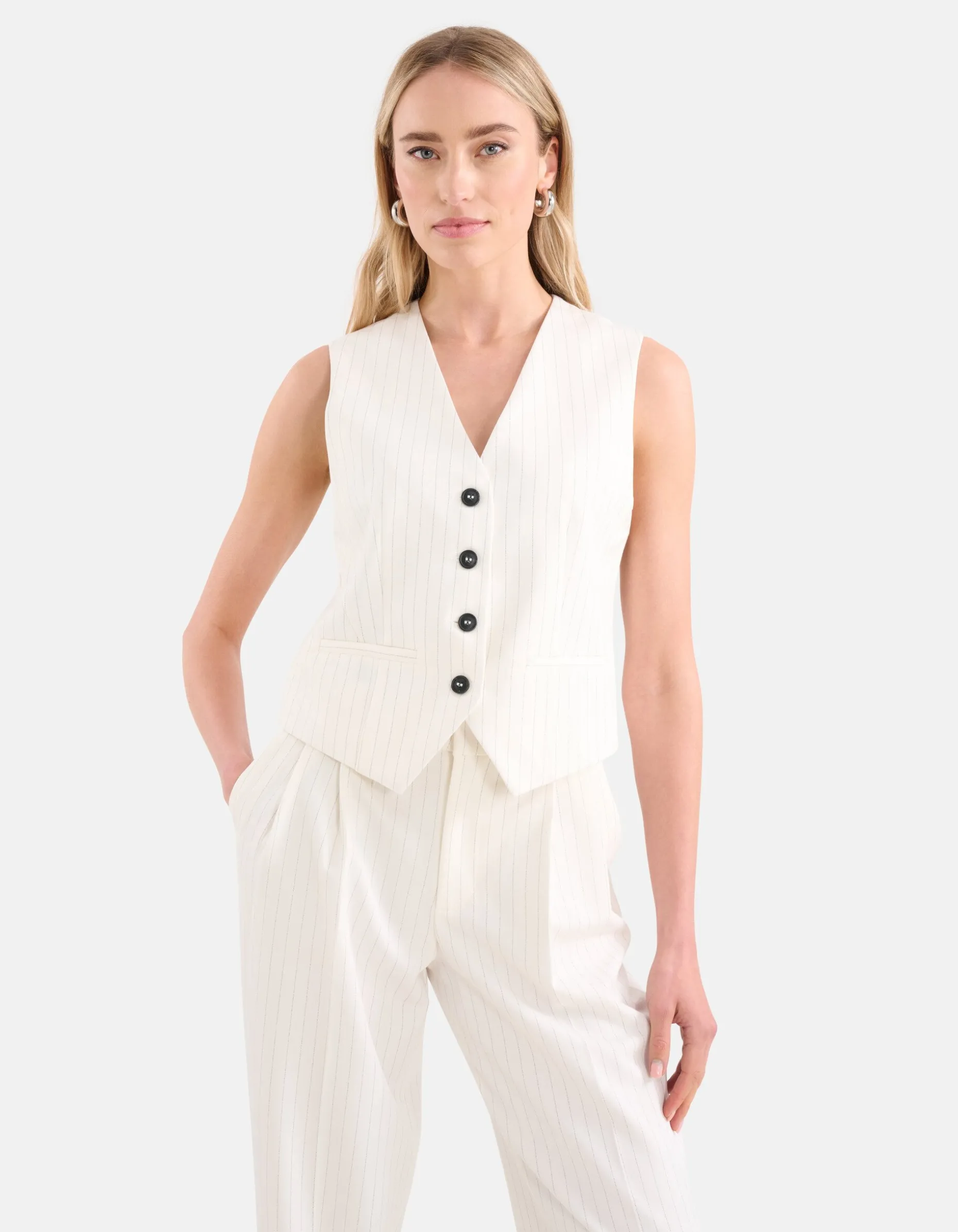 Lurex Pinstripe Gilet Gebroken Wit