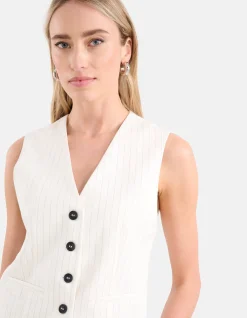 Lurex Pinstripe Gilet Gebroken Wit