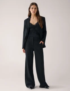 Lurex Pinstripe Wide Leg Pantalon Zwart By Mieke