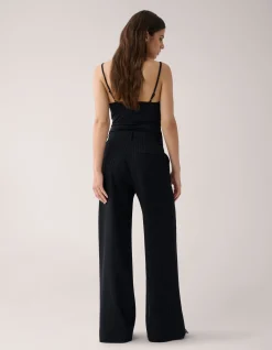 Lurex Pinstripe Wide Leg Pantalon Zwart By Mieke