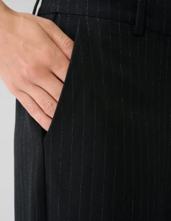 Lurex Pinstripe Wide Leg Pantalon Zwart By Mieke