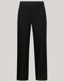 Lurex Pinstripe Wide Leg Pantalon Zwart By Mieke