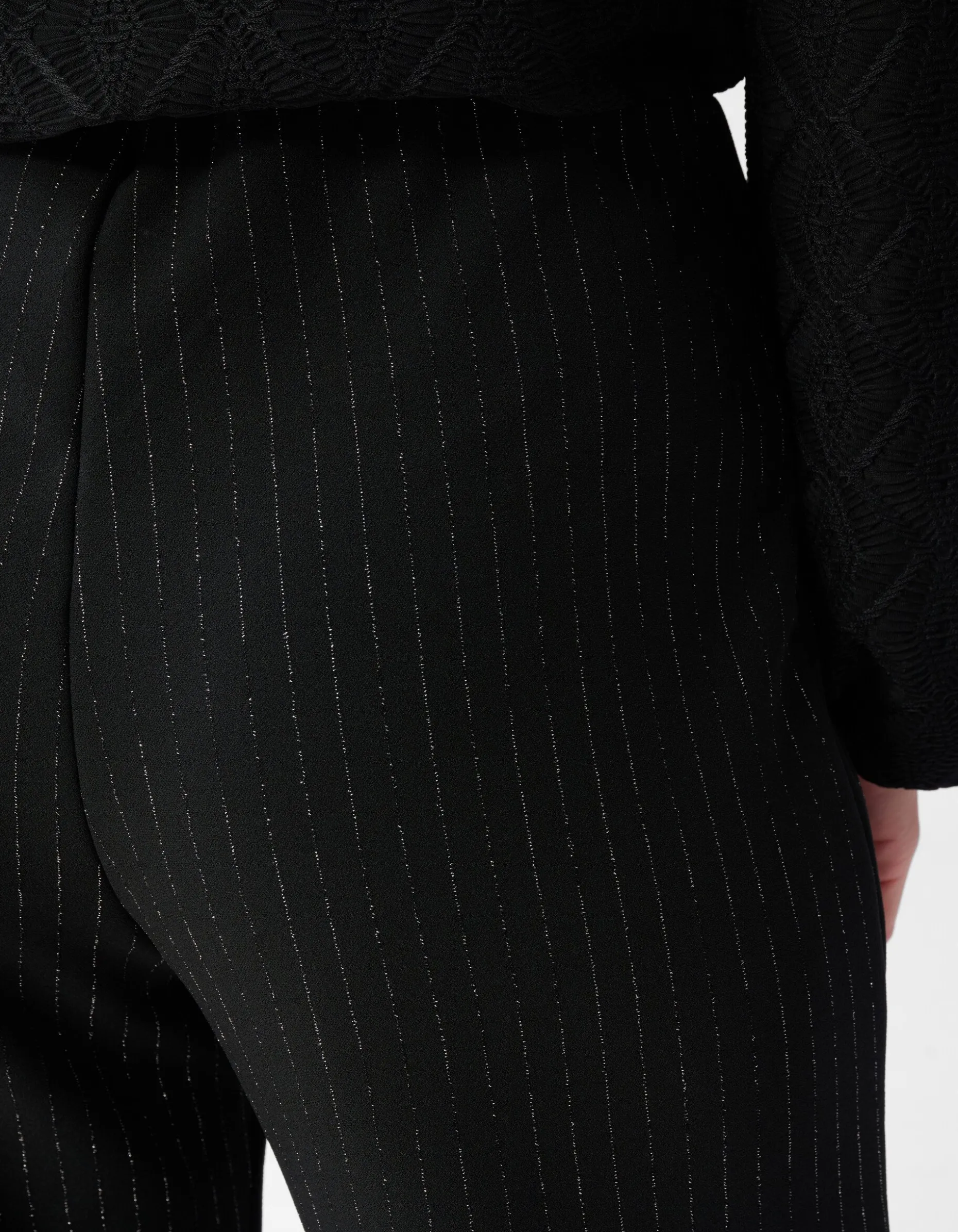 Lurex Pinstripe Wide Leg Broek Zwart