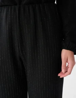 Lurex Pinstripe Wide Leg Broek Zwart