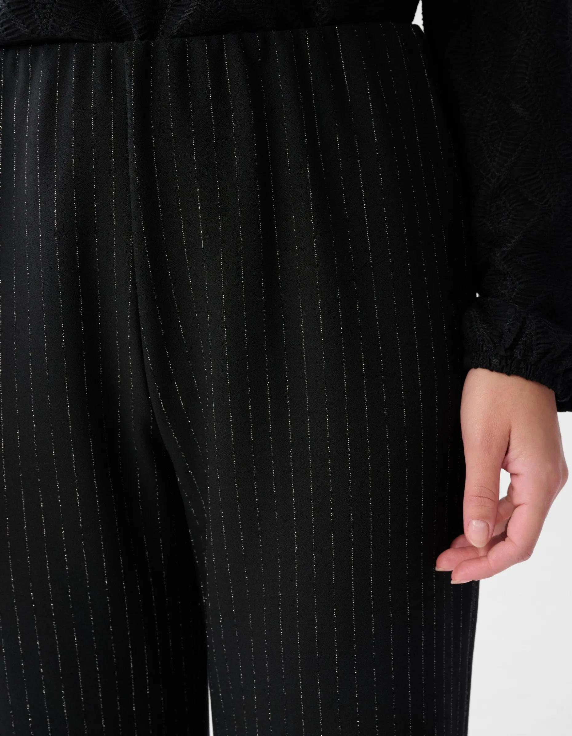 Lurex Pinstripe Wide Leg Broek Zwart